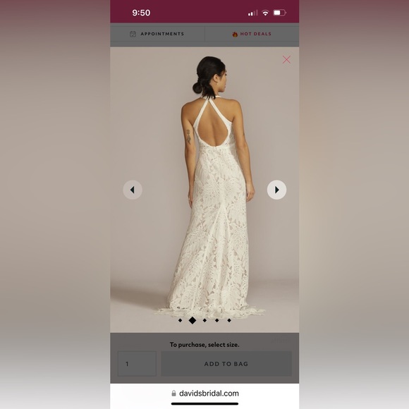 David’s Bridal floral lace halter sheath wedding gown - Picture 2 of 5